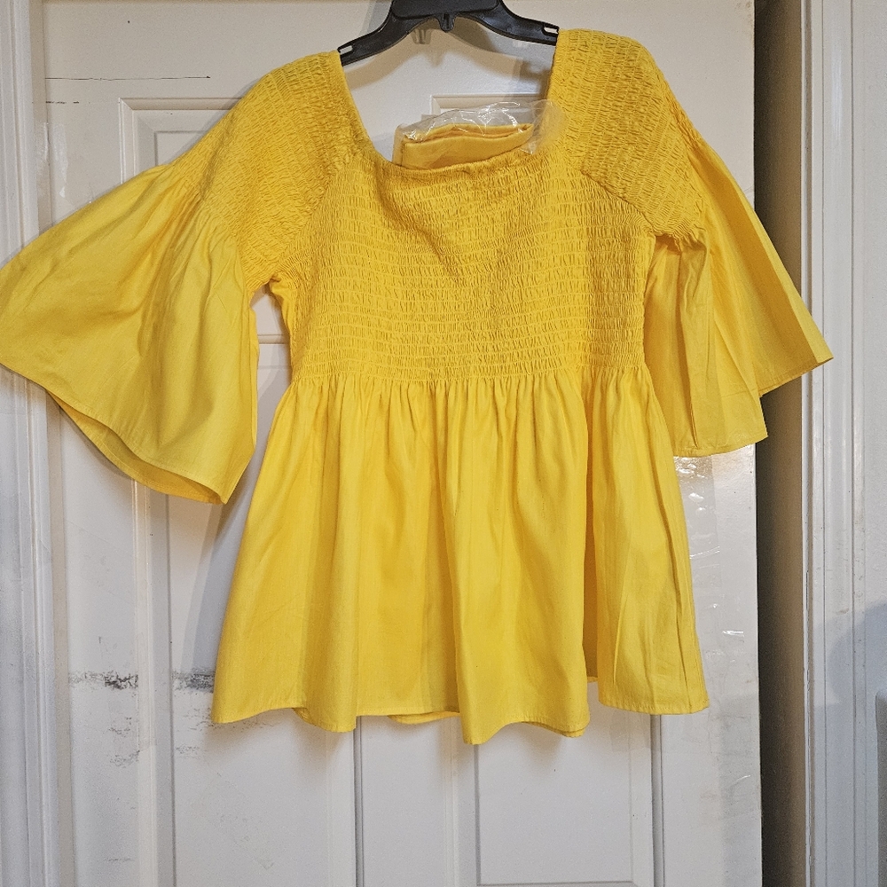 Yellow Women Mocked Yoke Blouse